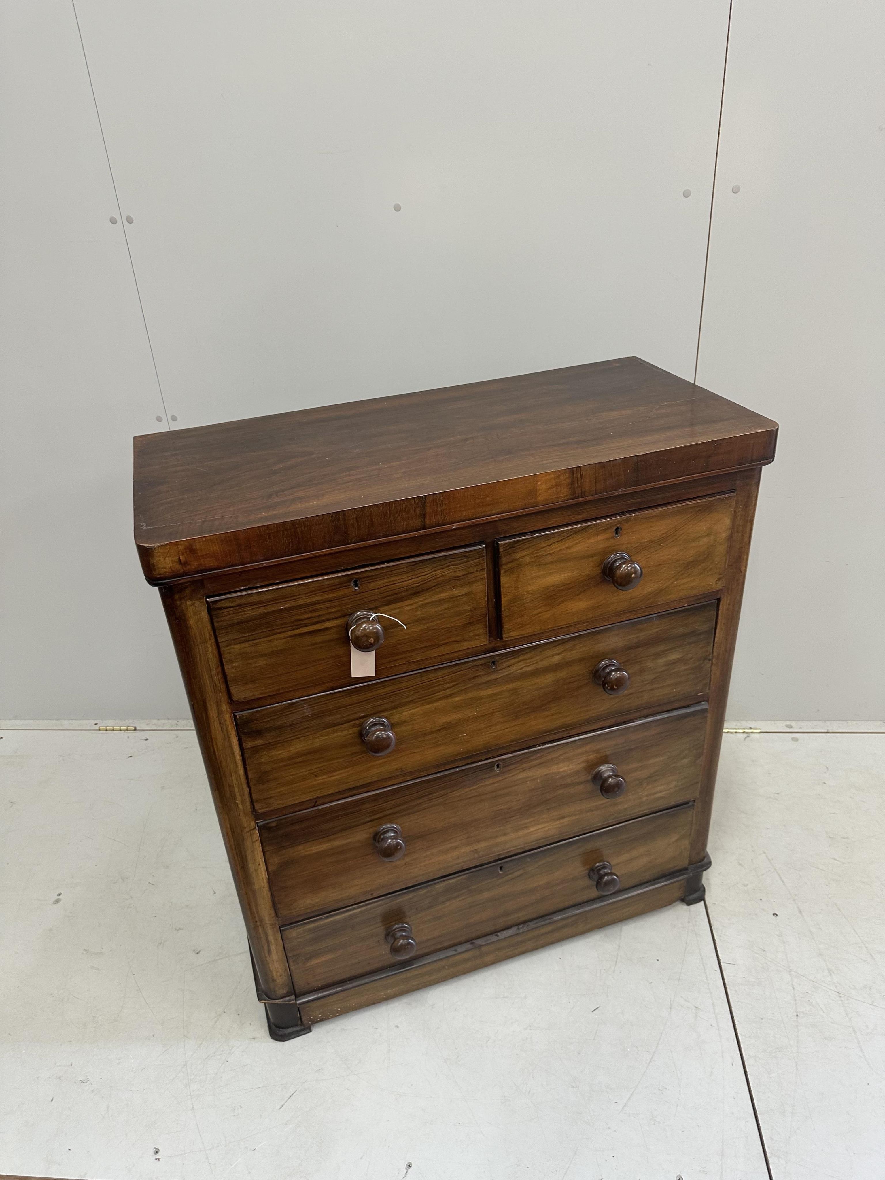 A Victorian mahogany chest of drawers, width 95cm, depth 46cm, height 106cm. Condition - fair